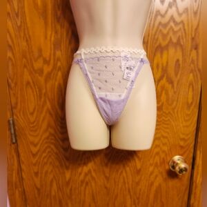 2 Victoria Secret Purple and White Lace Thong NWT Sz Med